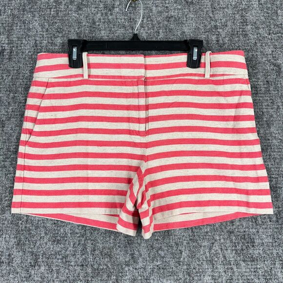 LOFT Shorts Womens 12‎ Red Striped Linen Riviera High Waist Boating Beachy Club - Picture 1 of 12